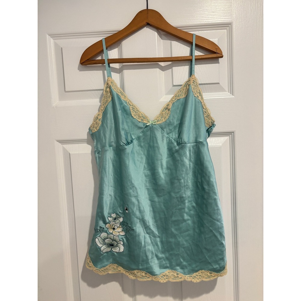 Vintage Banana Republic Silk Camisole Top 14 Y2K Blue Lace Embroidered Fairy